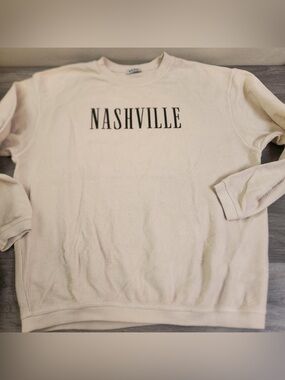 NASH Nashville Cream Waffle Knit Graphic Sweatshirt Oversized Cozy Pullover